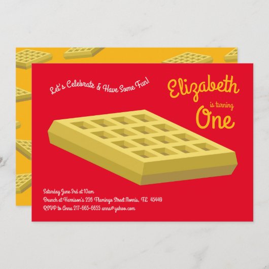 ワッフルキュートブレックファーストブランチキッズワンバースデー 招待状 (正面/裏面)