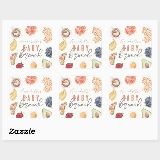 ワッフルコーヒーフルーツウォーターカラーベビーブランチ スクエアシール (シート)