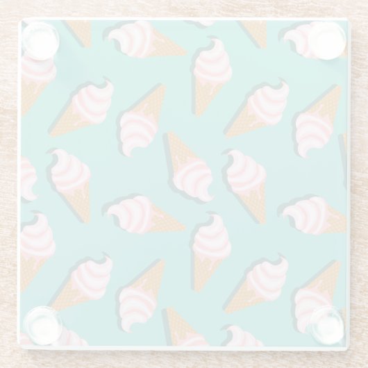 ワッフルコーンのアイスクリームと凍っていヨーグルト模様 ガラスコースター (裏面)