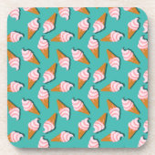 ワッフルコーンのアイスクリームと凍っていヨーグルト模様 コースター (正面)