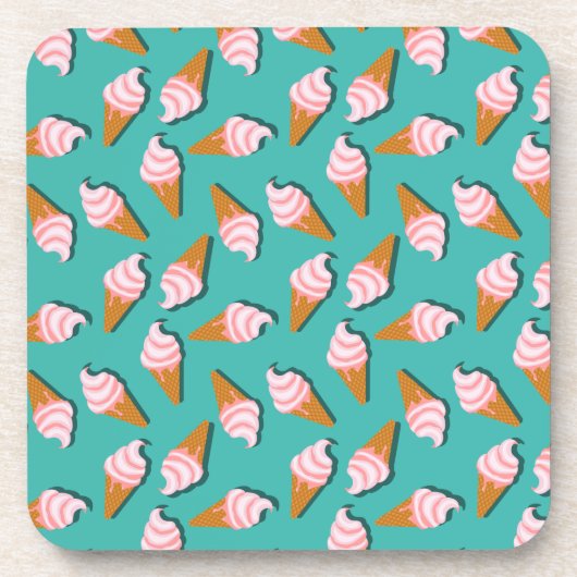 ワッフルコーンのアイスクリームと凍っていヨーグルト模様 コースター (正面)