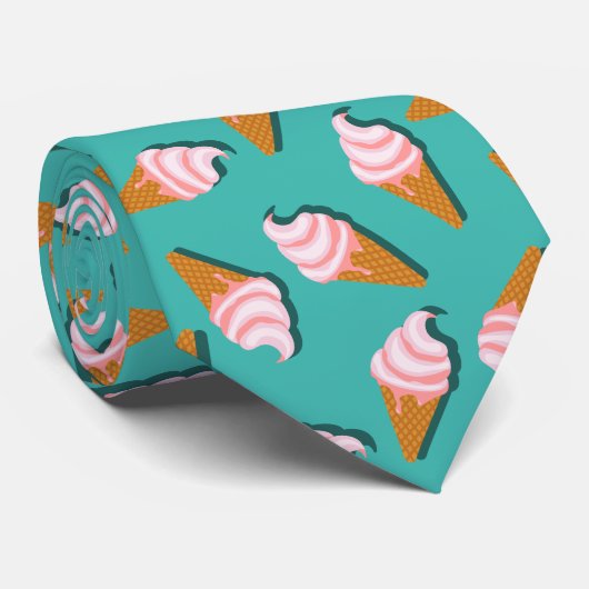 ワッフルコーンのアイスクリームと凍っていヨーグルト模様 ネクタイ (ロール)