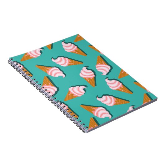 ワッフルコーンのアイスクリームと凍っていヨーグルト模様 ノートブック (右側)