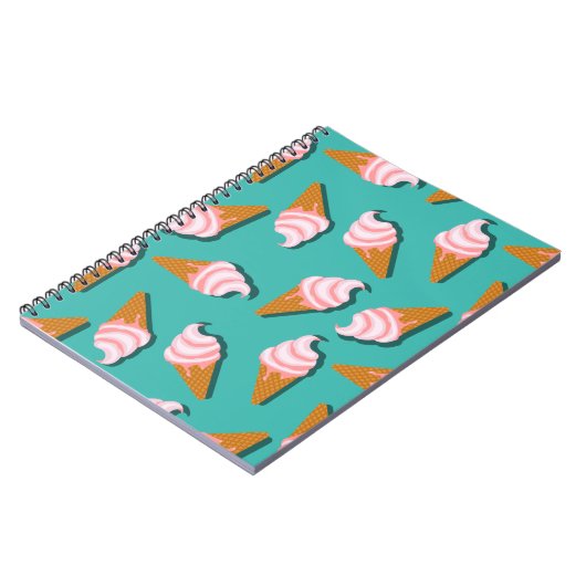 ワッフルコーンのアイスクリームと凍っていヨーグルト模様 ノートブック (左側)