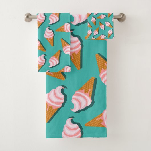 ワッフルコーンのアイスクリームと凍っていヨーグルト模様 バスタオルセット (インサイチュ)