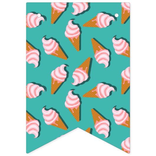 ワッフルコーンのアイスクリームと凍っていヨーグルト模様 バンティングフラッグ (第1の旗)