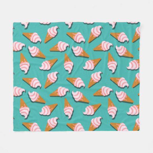 ワッフルコーンのアイスクリームと凍っていヨーグルト模様 フリースブランケット (正面(横))