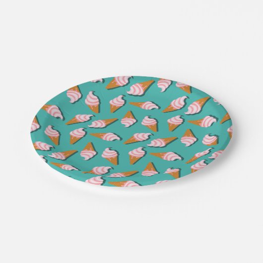 ワッフルコーンのアイスクリームと凍っていヨーグルト模様 ペーパープレート (アングル)