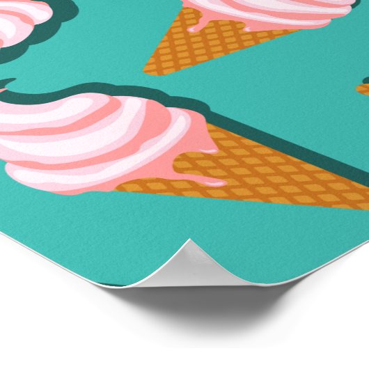 ワッフルコーンのアイスクリームと凍っていヨーグルト模様 ポスター (角)