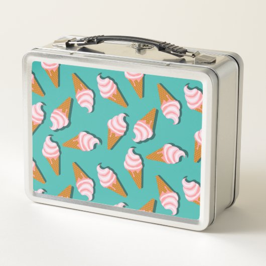 ワッフルコーンのアイスクリームと凍っていヨーグルト模様 メタルランチボックス (裏面)