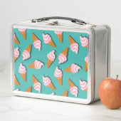 ワッフルコーンのアイスクリームと凍っていヨーグルト模様 メタルランチボックス (インサイチュ)