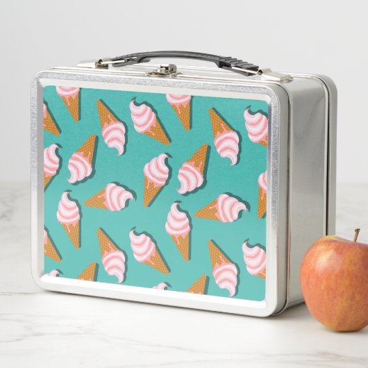 ワッフルコーンのアイスクリームと凍っていヨーグルト模様 メタルランチボックス (インサイチュ)