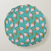 ワッフルコーンのアイスクリームと凍っていヨーグルト模様 ラウンドクッション (裏面)