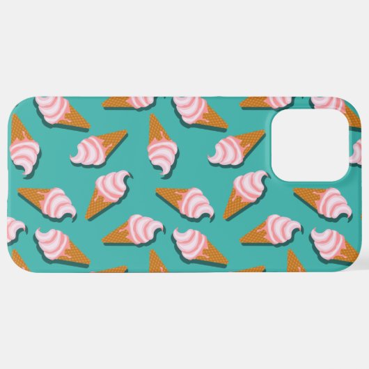 ワッフルコーンのアイスクリームと凍っていヨーグルト模様 iPhoneケース (裏面横)