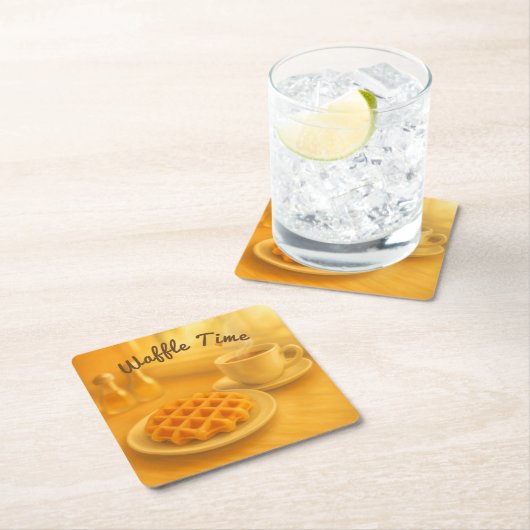 ワッフルタイム – コージーベルギーブレックファーストモーメント スクエアペーパーコースター (インサイチュ)