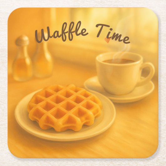 ワッフルタイム – コージーベルギーブレックファーストモーメント スクエアペーパーコースター (正面)