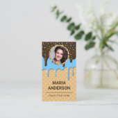 ワッフルブルーつや消しドリップパティシシェフフォトベーカリー 名刺 (スタンド正面)