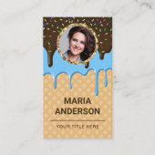 ワッフルブルーつや消しドリップパティシシェフフォトベーカリー 名刺 (正面)