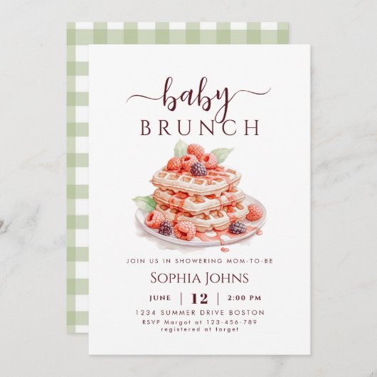 ワッフルベビーブランチ男女兼用ベビーシャワー 招待状 (正面/裏面)