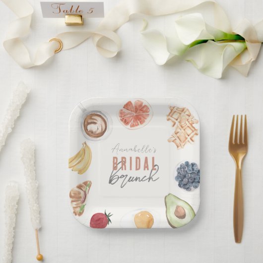 ワッフル コーヒー フルーツ 水彩 結婚式前 ブランチ ペーパープレート (ウェディング)
