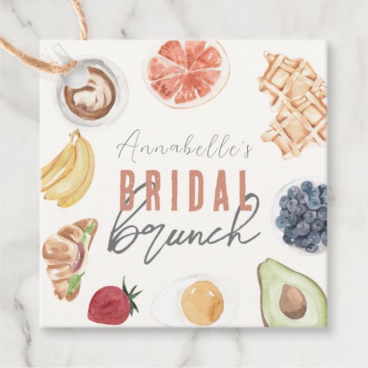 ワッフル コーヒー フルーツ 水彩 結婚式 ブライズシャワー フェイバータグ (正面)