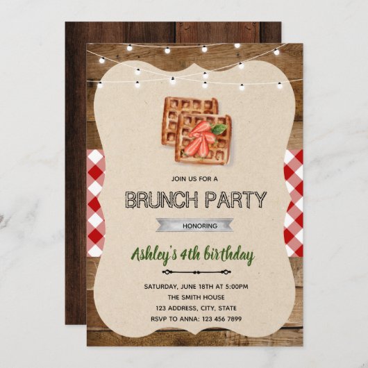 ワッフル·ブレックファースト·パーティの招待状 招待状 (正面/裏面)