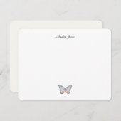 ワテカラエレガントーブルーバタフライパーソナライズされたフラット サンキューカード (正面/裏面)