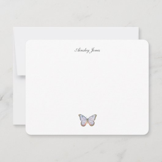ワテカラエレガントーブルーバタフライパーソナライズされたフラット サンキューカード (正面)