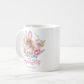 ワテカラーバニーとピンクの花のハッピーイースター コーヒーマグカップ (正面左)