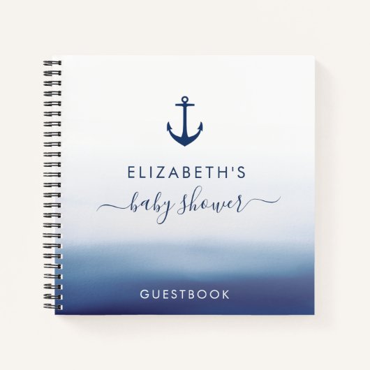ワテカラーブルーいかりベビーシャワーのゲストブック ノートブック (正面)