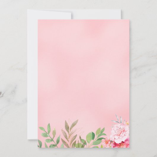 ワテカラー赤面ピンクベアーガールベビーシャワーフローラ 招待状 (裏面)