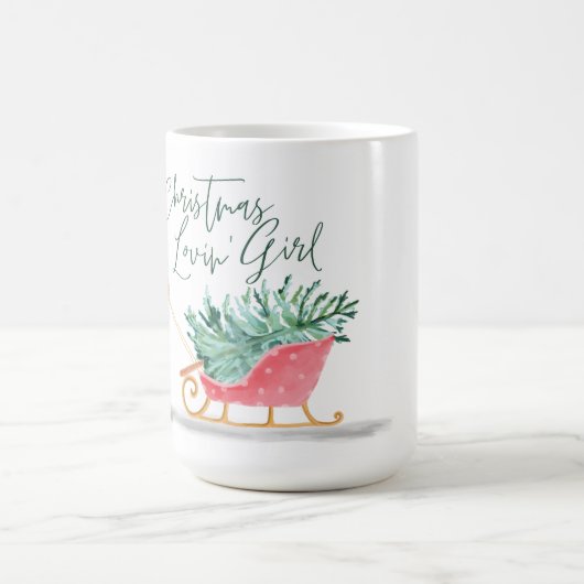 ワテロールクリスマスロヴィンの女の子の引そりを引く コーヒーマグカップ (中央)