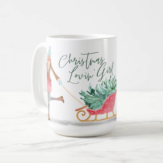 ワテロールクリスマスロヴィンの女の子の引そりを引く コーヒーマグカップ (正面左)