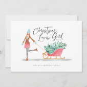 ワテロールクリスマスロヴィンの女の子の引そりを引く シーズンカード (正面)