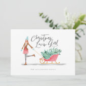 ワテロールクリスマスロヴィンの女の子の引そりを引く シーズンカード (スタンド正面)