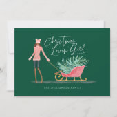 ワテロールクリスマスロヴィンの女の子の引そりを引く シーズンカード (正面)