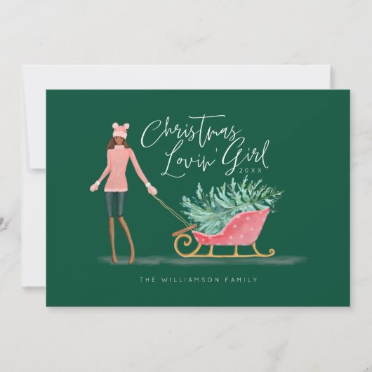 ワテロールクリスマスロヴィンの女の子の引そりを引く シーズンカード (正面)