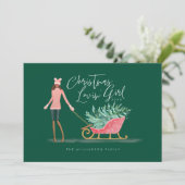 ワテロールクリスマスロヴィンの女の子の引そりを引く シーズンカード (スタンド正面)