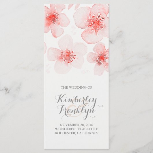 ワテロールフラワーボタニカルピンク結婚式 プログラム (正面)