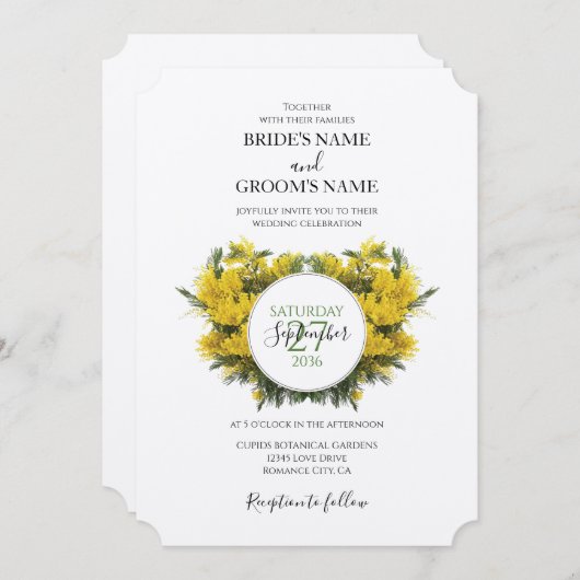 ワトル素朴アカシア結婚式招待状 招待状 (正面/裏面)