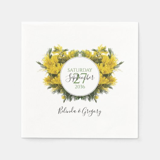 ワトル素朴アカシア結婚病 スタンダードカクテルナプキン (正面)