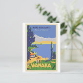 ワナカ，ニュージーランドのヴィンテージ旅行ポスター ポストカード (スタンド正面)