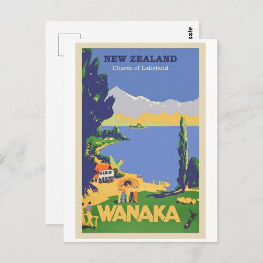ワナカ,ニュージーランドのヴィンテージ旅行ポスター ポストカード (正面/裏面)