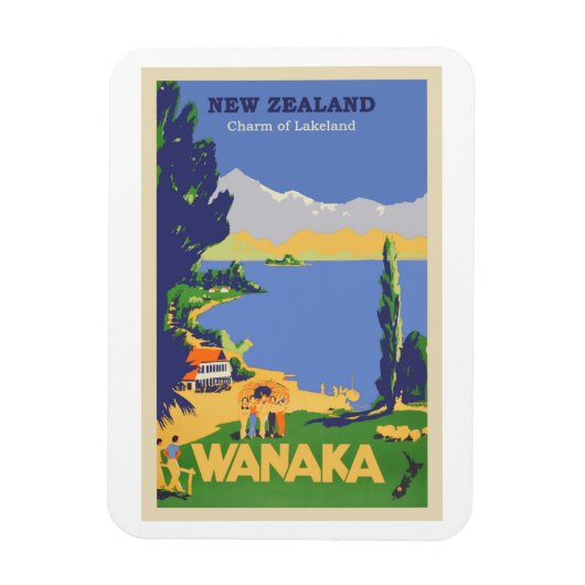 ワナカ，ニュージーランドのヴィンテージ旅行ポスター マグネット (縦)