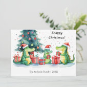ワニおもしろいお洒落ゲータファミリースナップクリスマス シーズンカード (スタンド正面)