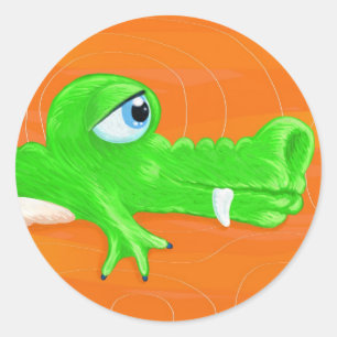 ワニおもしろいの絵画ステッカー ラウンドシール