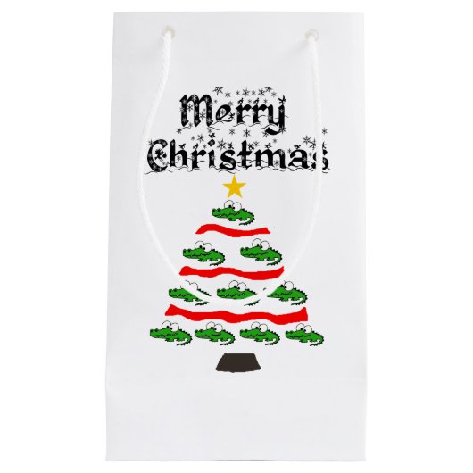 ワニおもしろいゲータークリスマスツリー スモールペーパーバッグ (正面)