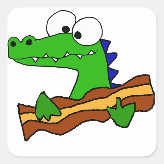 ワニおもしろいゲータ食べ物ーのベーコンのアートワーク スクエアシール (正面)