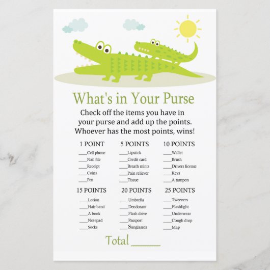 ワニお財布ゲームのベビーシャワーに何がある (正面)