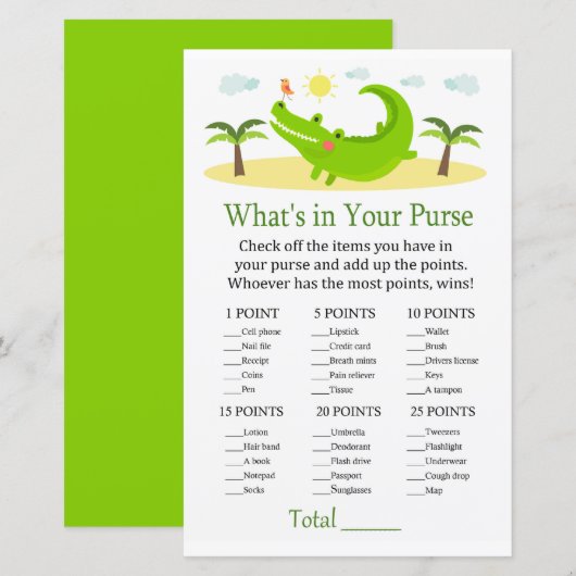 ワニお財布ゲームのベビーシャワーに何がある (正面/裏面)